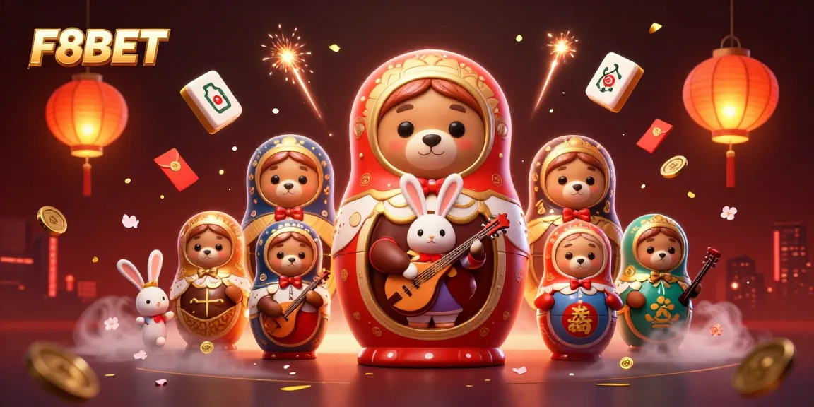 Immerse in F8BET's casino fun with cartoon bears and festive elements creating a vibrant atmosphere.
