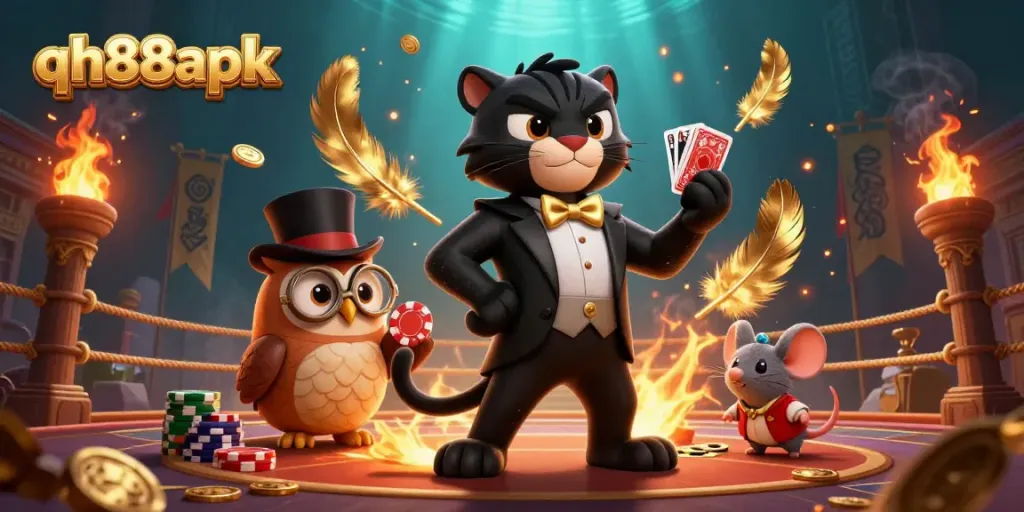 Engage with qh88apk by entering an exciting casino game, featuring stylish characters and rich visual elements.