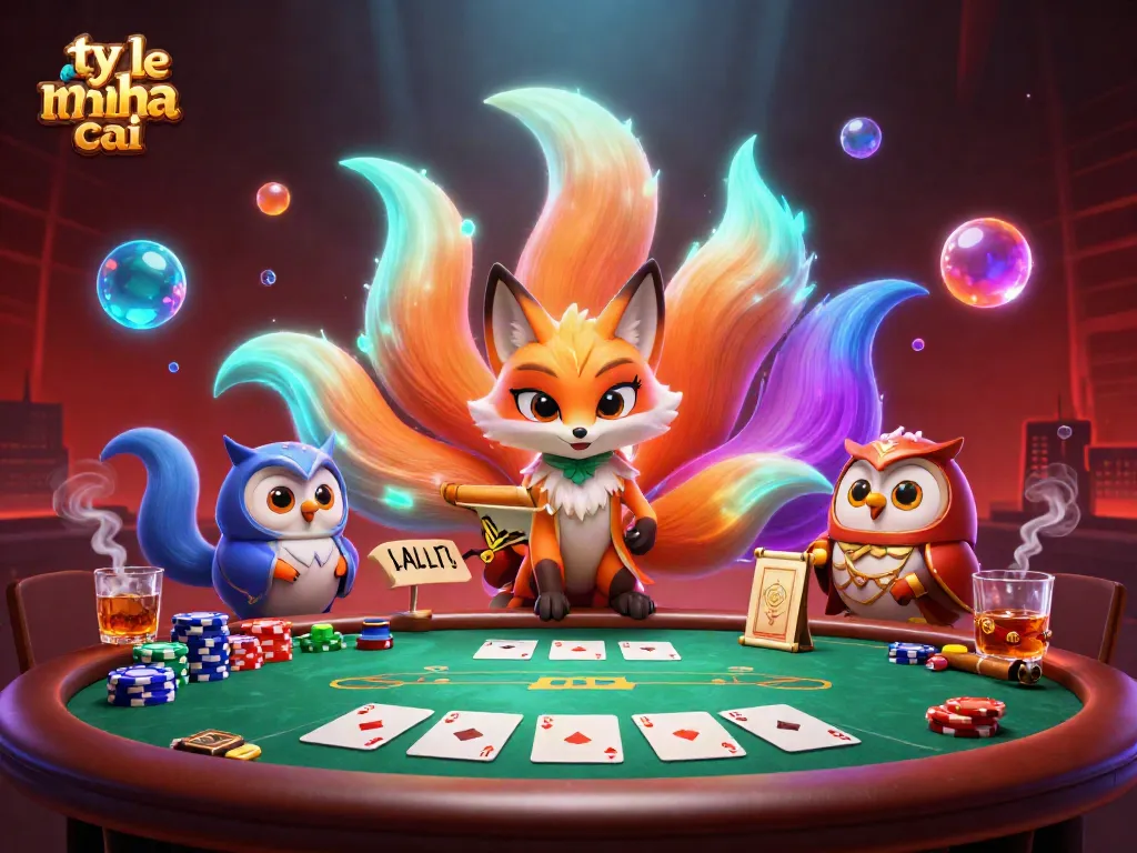 Experience the vibrant ty le nha cai scene with glowing characters and dynamic poker elements.