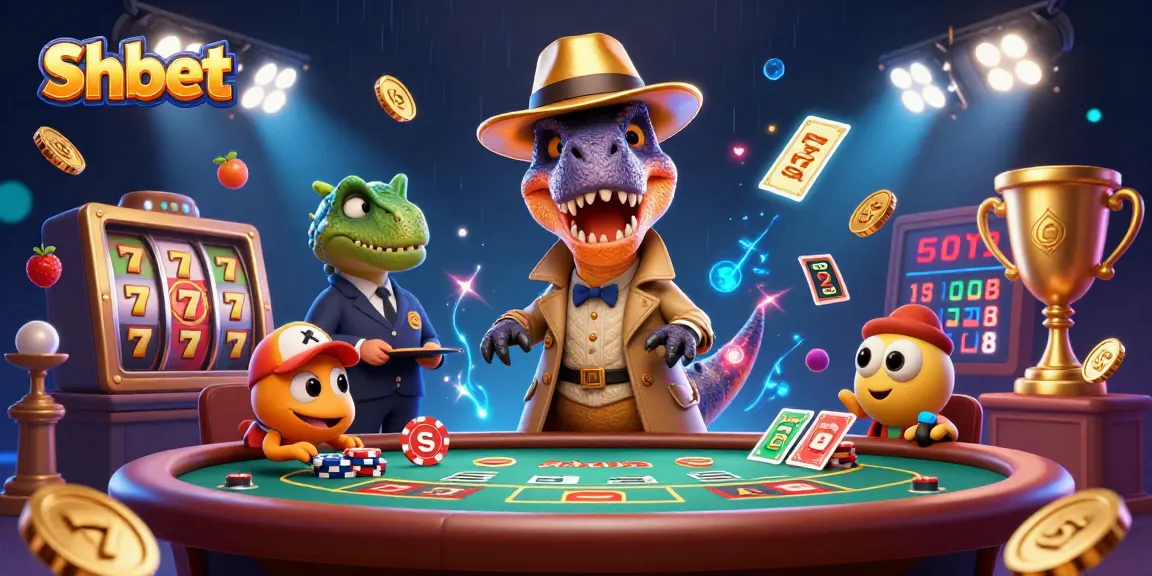 Shbet velociraptor card counter sneaking at a blackjack table with dynamic slot game elements.