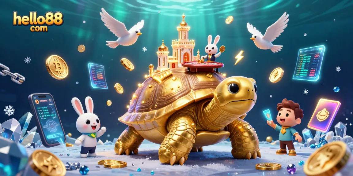 Engage at hello88 com with a vibrant scene of golden tortoise casino and dynamic rabbit dealer.