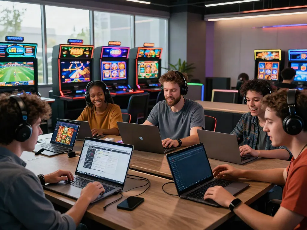 Players enjoying diverse games on the FB88 platform in a vibrant gaming room.