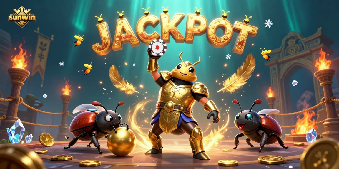 Experience the exciting sunwin jackpot in this vibrant casino scene, showing a herculean beetle and fun graphics.