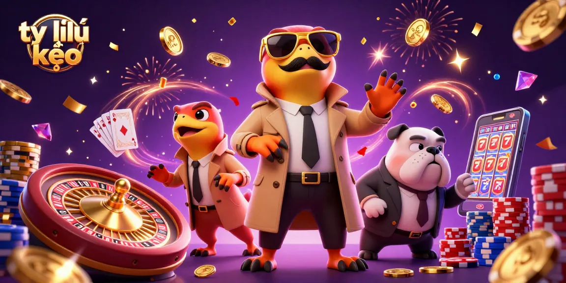 Experience the thrill of tỷ lệ kèo in this colorful casino scene with playful raptors and sparkling elements.