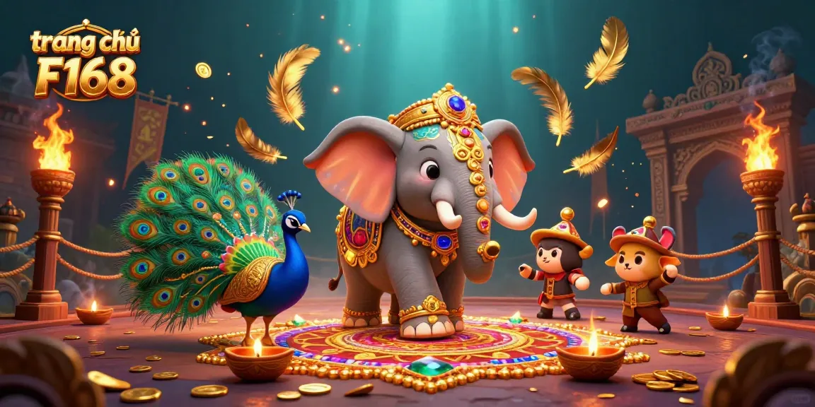 Engage in gambling action at trang chủ F168, featuring vibrant characters in an ornate casino setting.