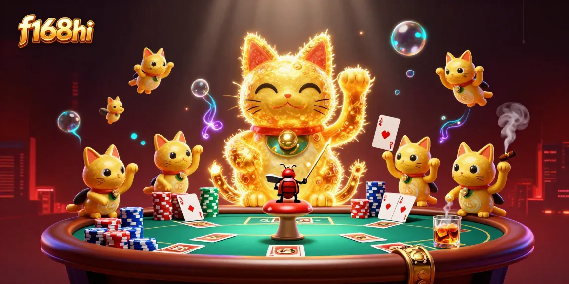 Experience the magic of f168hi through a vibrant, dynamic casino world filled with lucky symbols.