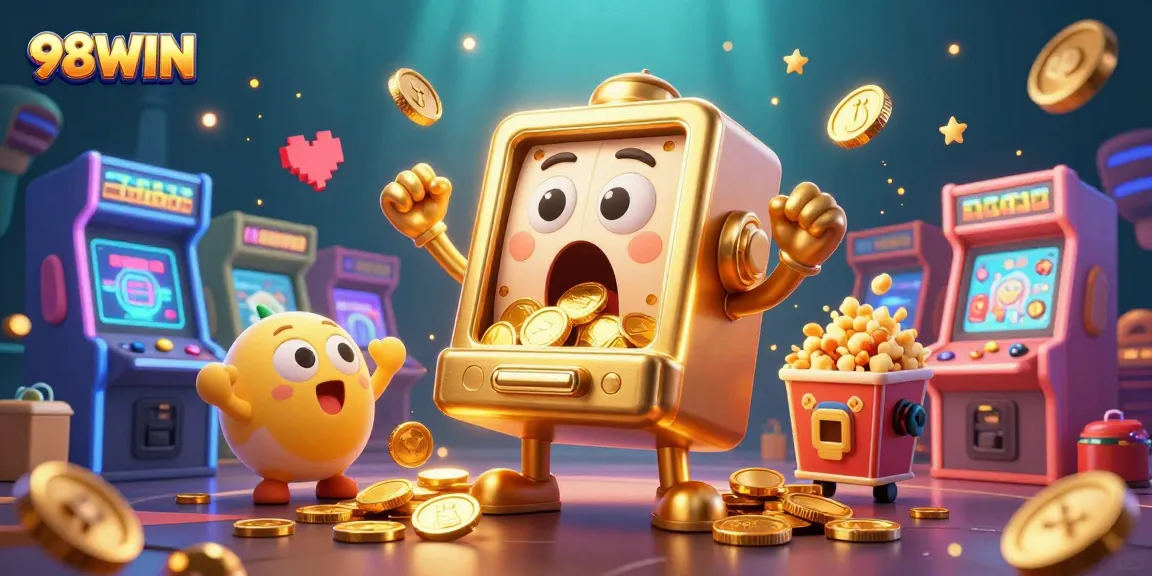 Experience thrilling wins at 98WIN with vibrant slot machines celebrating jackpots and coins flying.