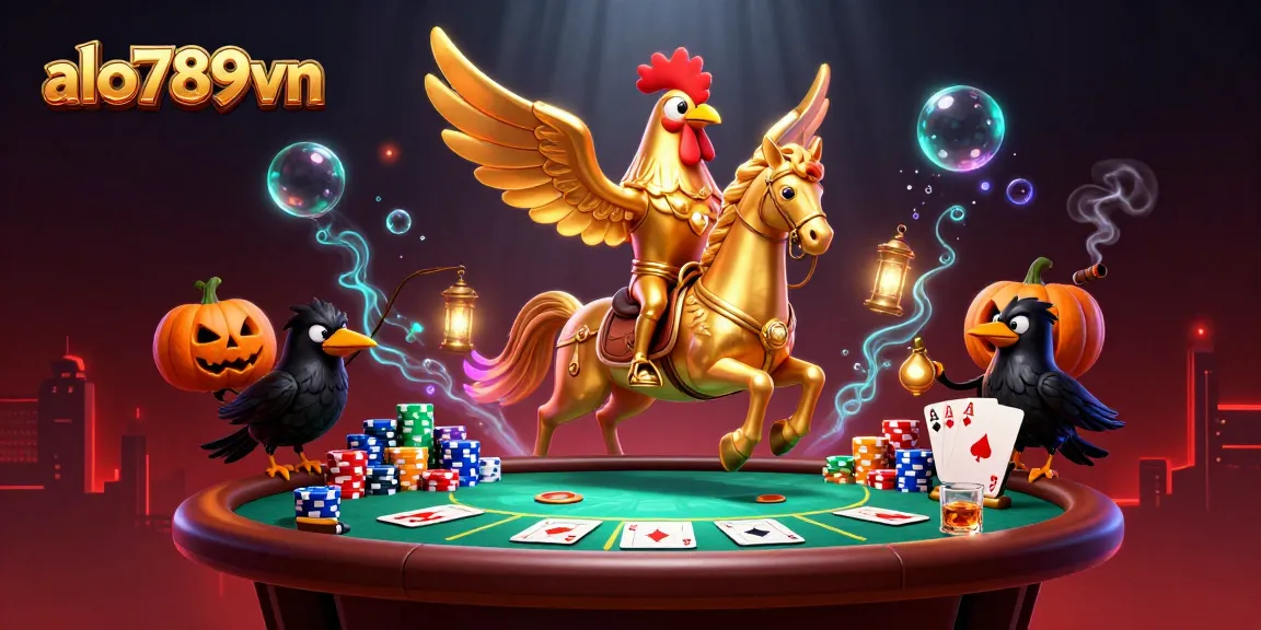 Engage with alo789vn as a golden rooster explores a vibrant casino scene full of gaming excitement and dynamic atmosphere.