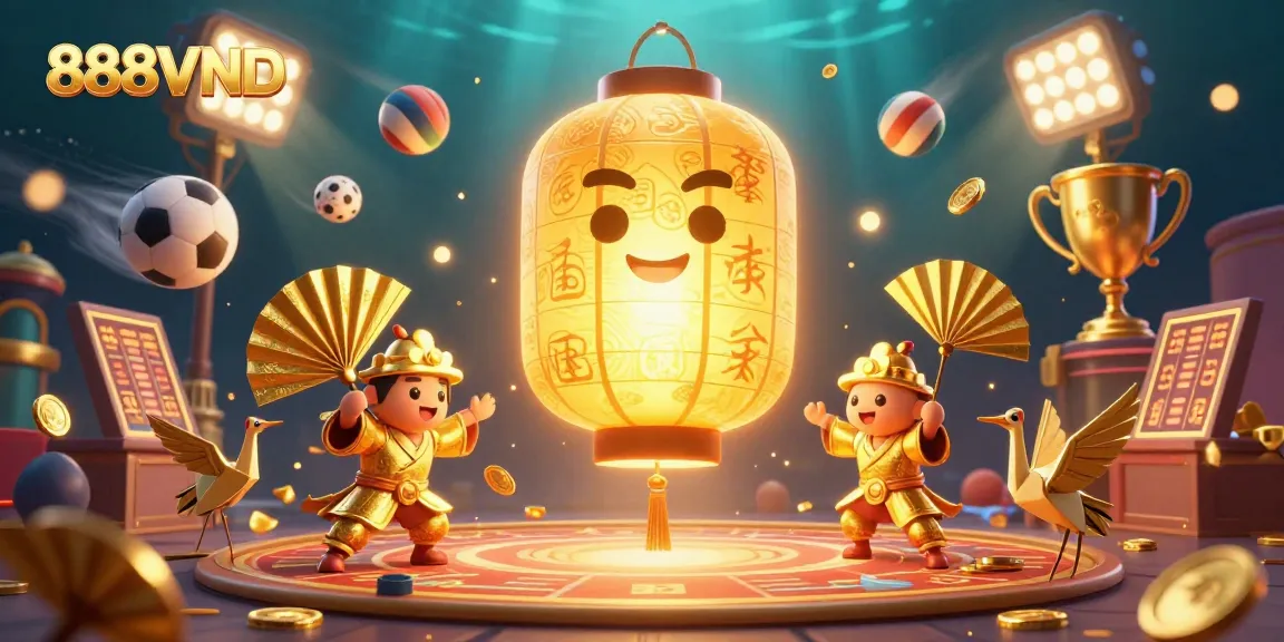 Experience vibrant action at 888VND with sports elements and glowing characters in a dynamic casino scene.