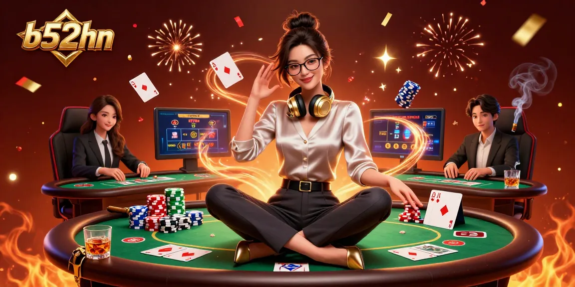 Play exciting games at b52hn with an elegant Asian woman gaming in a high-tech setup.