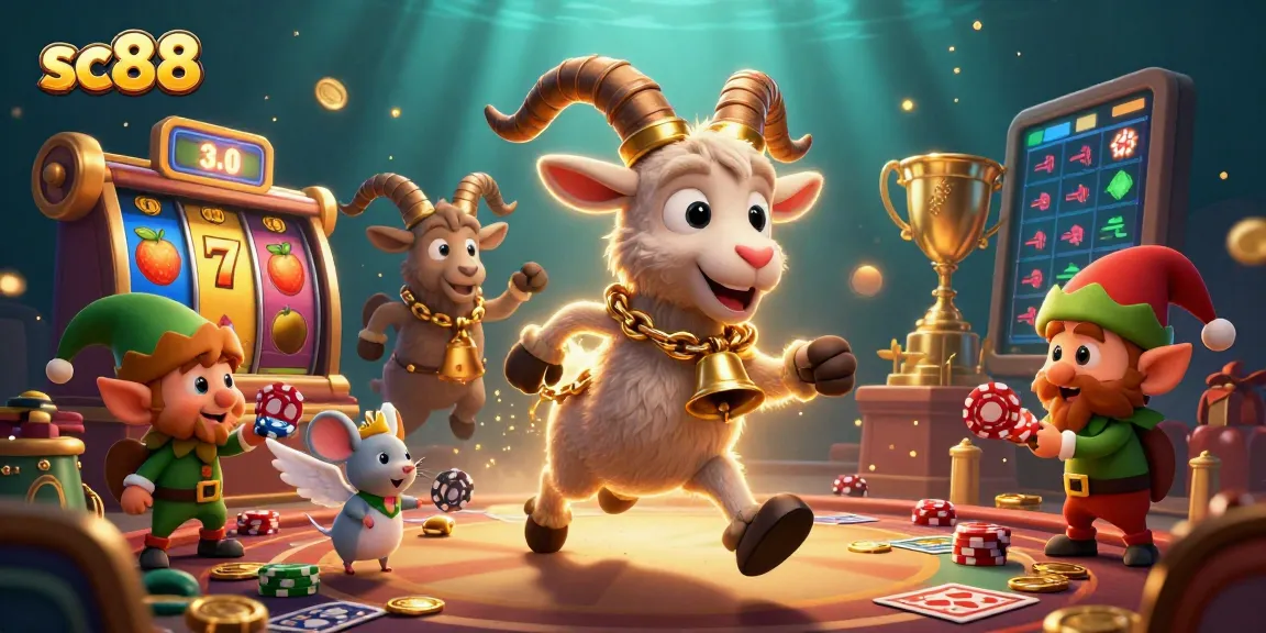 sc88 showcases a vibrant casino scene with Krampus, an angel mouse, and elf gremlins amid thrilling slot elements.