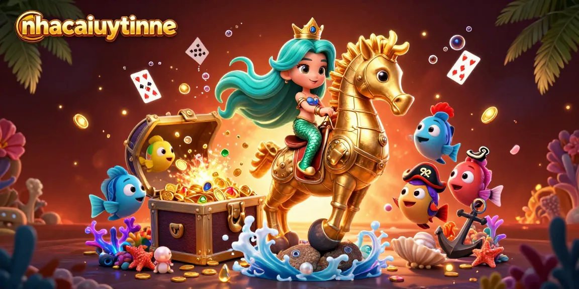 Experience the excitement of online gambling at nhacaiuytinne with vibrant, dynamic 3D cartoon illustration of casino elements.