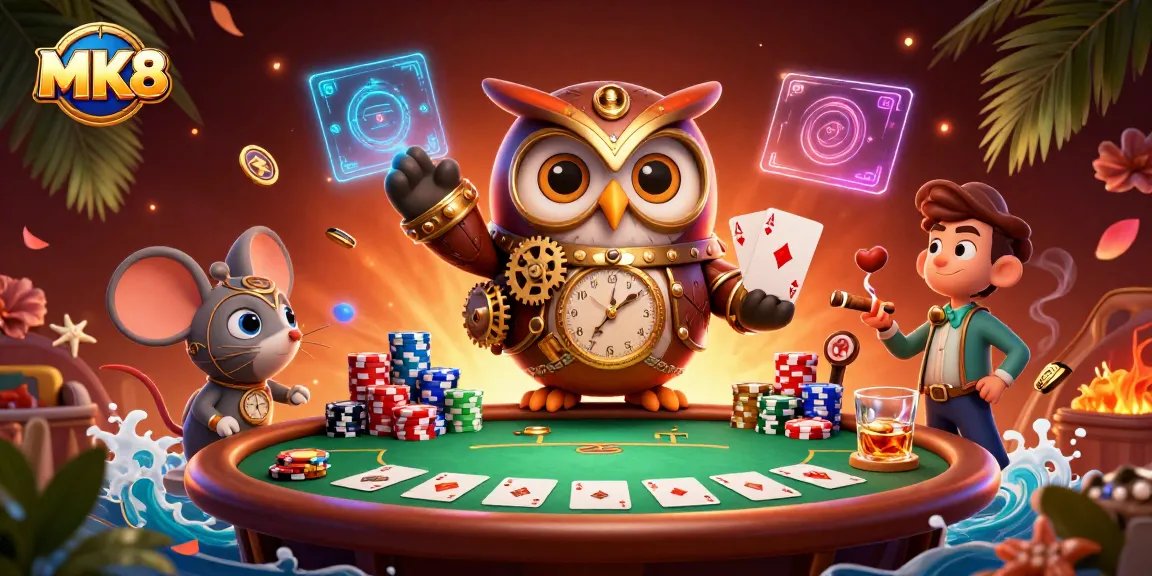 Experience thrilling MK8 action with a vibrant steampunk casino scene including poker tables and characters!