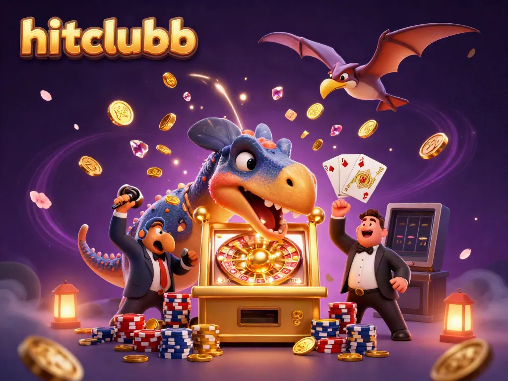 hitclubb pachycephalosaurus hitting a slot machine, jackpot coins and vibrant casino elements