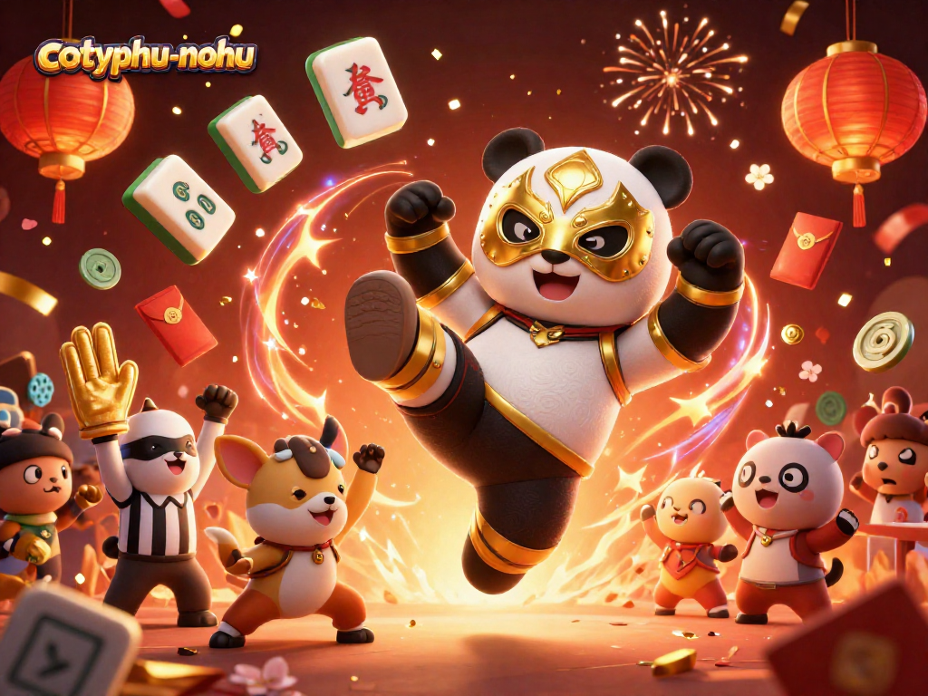 Catch epic moments in cotyphu-nohu as a panda wrestler battles for victory amid vibrant gaming elements.
