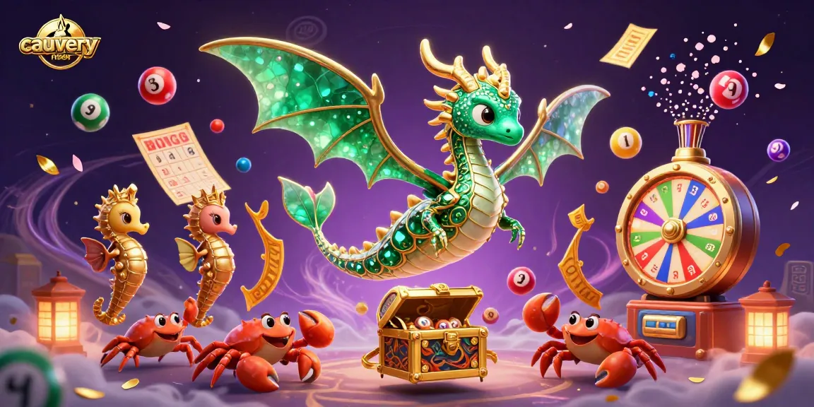 Experience thrilling gaming options at cauverynews with vibrant lottery elements and dynamic prizes in a magical scene.