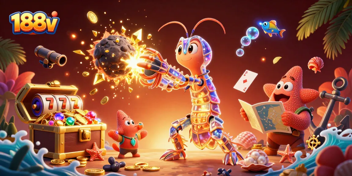 Spin the reels at 188v with a majestic mantis shrimp and treasures exploding from an asteroid