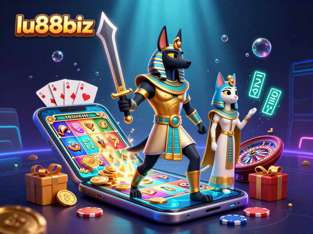 Experience the vibrant world of lu88biz with Anubis and Bastet amidst thrilling gaming elements.