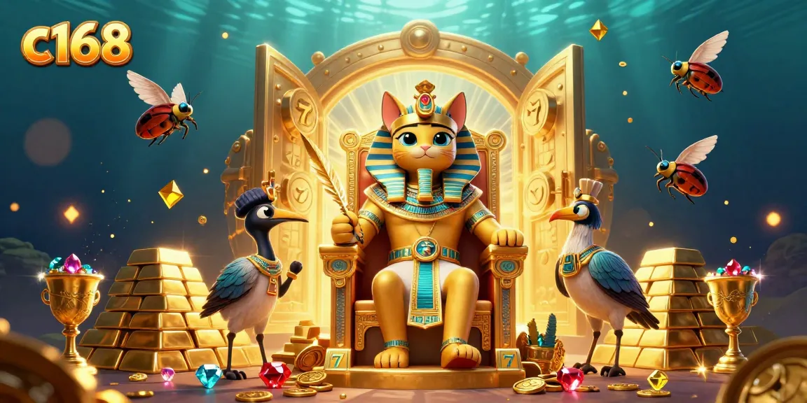 C168 brings thrilling slot game excitement with golden treasures and dynamic characters in a vibrant casino scene.