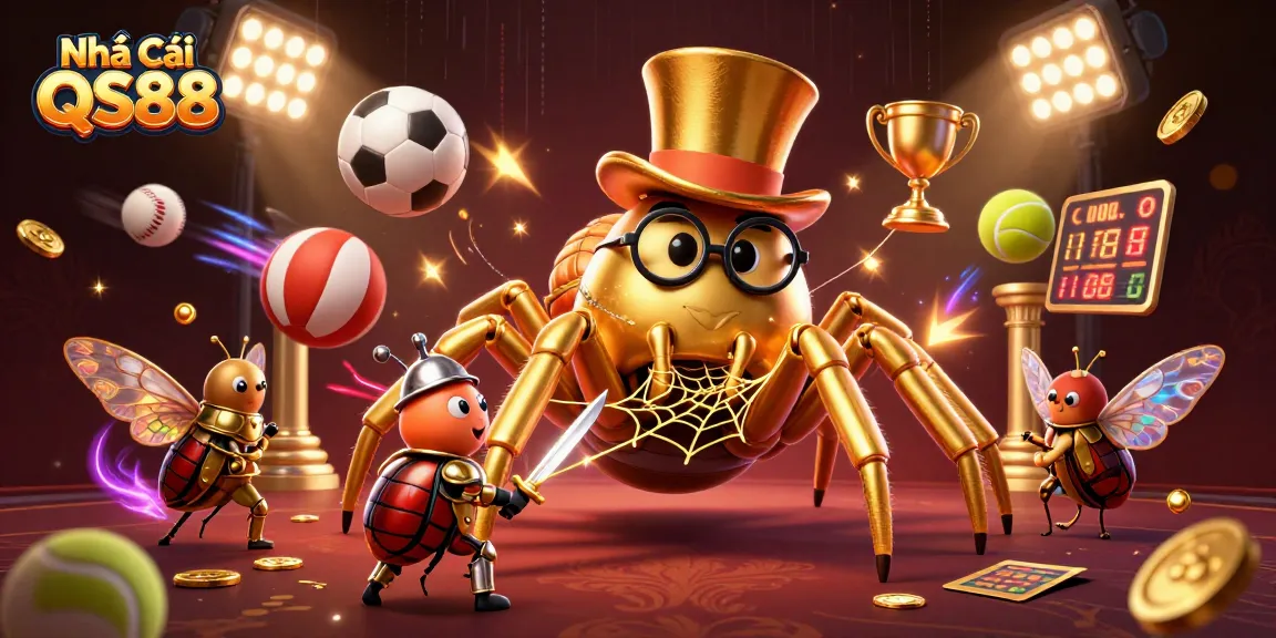 Experience thrilling action at Nhà Cái QS88 with a vibrant 3D casino illustration featuring engaging characters and dynamic elements.