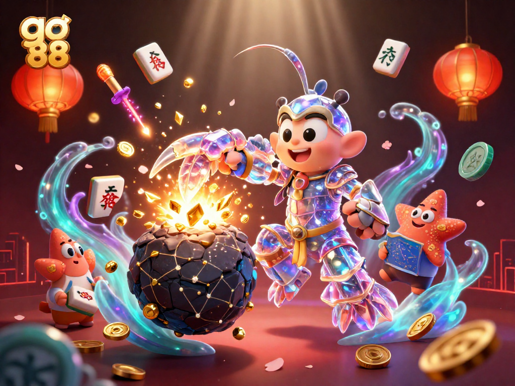 Experience the excitement of go 88 with this dynamic 3D casino scene filled with vibrant gambling elements.