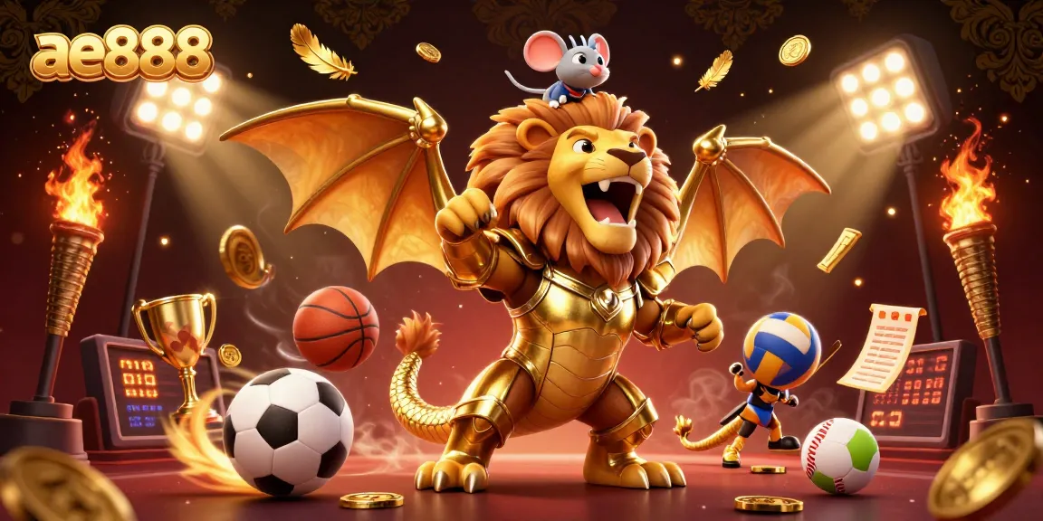 Engage with ae888's captivating gaming experience featuring a gold-armored chimera in a dynamic casino environment.