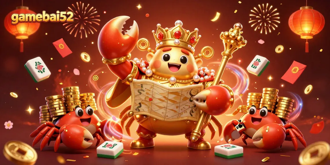 Engage in thrilling gameplay at gamebai52 with the majestic crab emperor and vibrant casino elements.