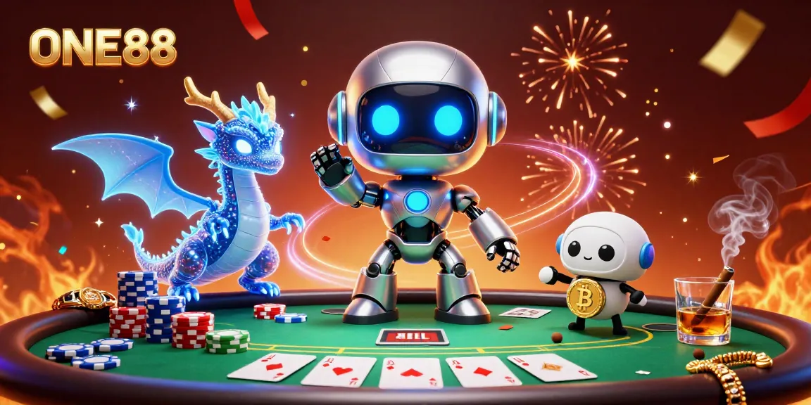 Engage in thrilling poker at ONE88 with a striking 3D illustration showcasing a cyberpunk theme.