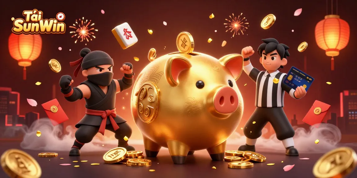 Tải SunWin for thrilling casino experiences with animated piggy bank and vibrant game elements.