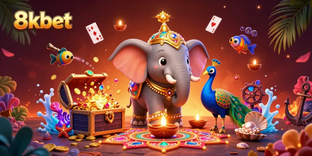 Experience thrilling gaming with 8xbet's rich casino illustration featuring gems and gold.