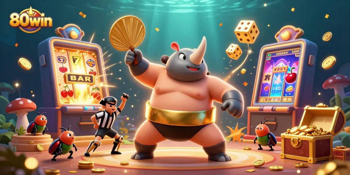 Experience thrilling gameplay with 80win, featuring a 3D beetle sumo champion amidst jackpot excitement.