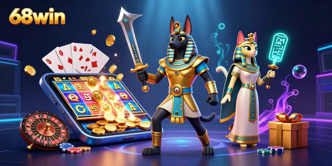 Experience thrilling slots at 68win with Anubis and Bastet in an engaging 3D illustration.