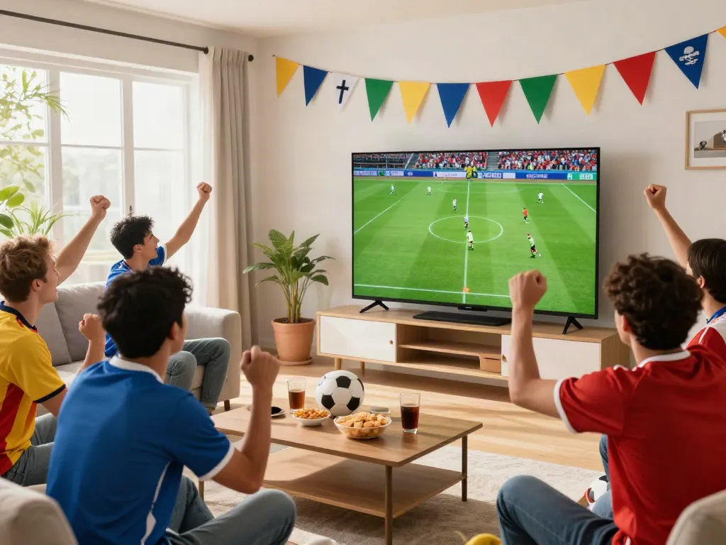Thapcamtv fans enjoying a live soccer match together in a lively atmosphere.