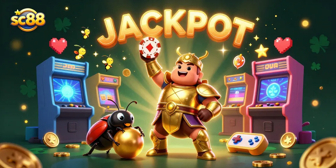 Win big at SC88 with a heroic beetle championing casino games and excitement.