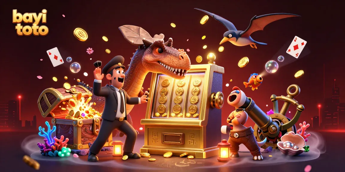 Bayi toto showcases a 3D cartoon pachycephalosaurus winning jackpot coins, creating an exciting online casino atmosphere.