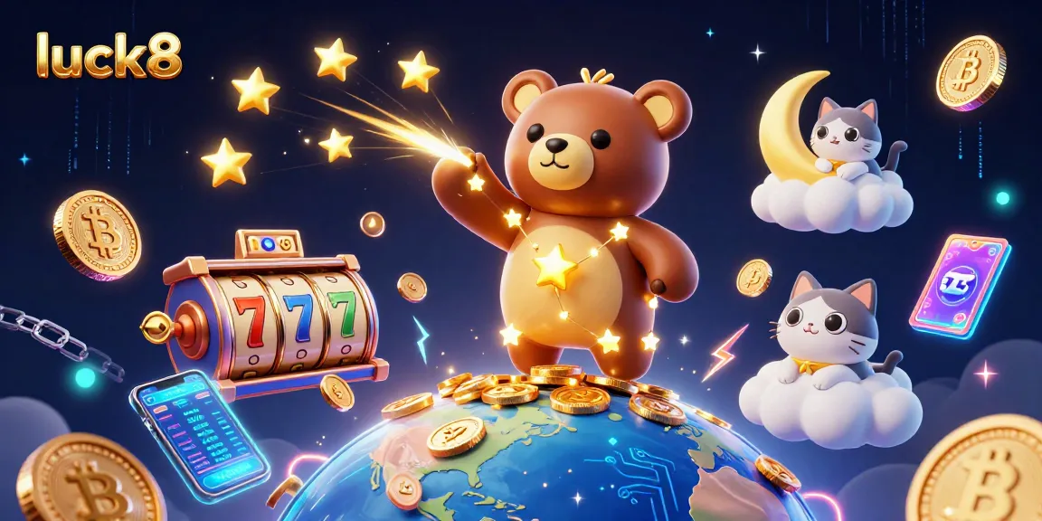 Engage with luck8 by winning big with slots in this vibrant 3D digital illustration.