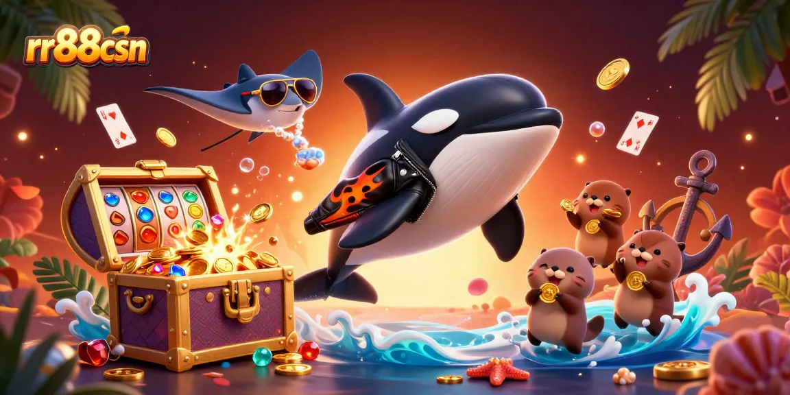 Engage in thrilling slots with rr88csn while enjoying 3D cartoon characters celebrating around gold coins.