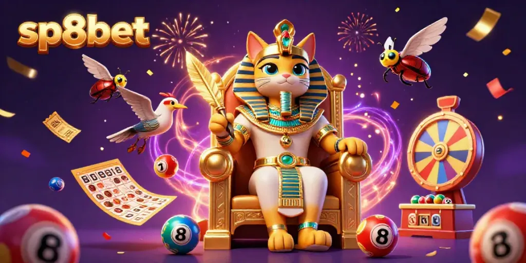 Experience exciting moments with sp8bet in a vibrant lottery-themed digital illustration.