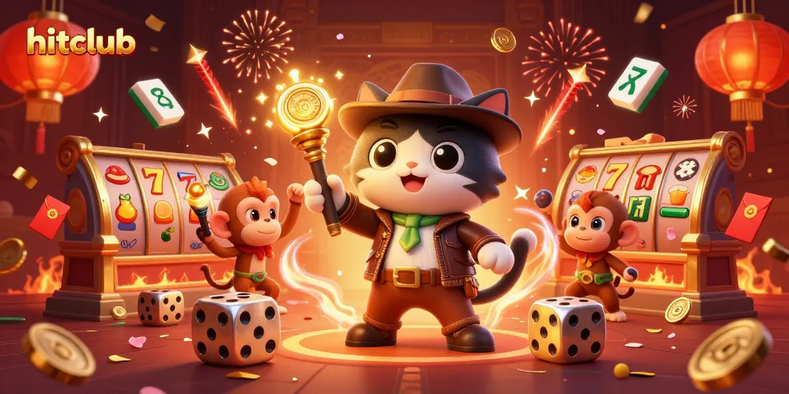 Experience the thrill of hitclub casino gaming with a 3D animation of an explorer cat discovering treasures in a vibrant temple.