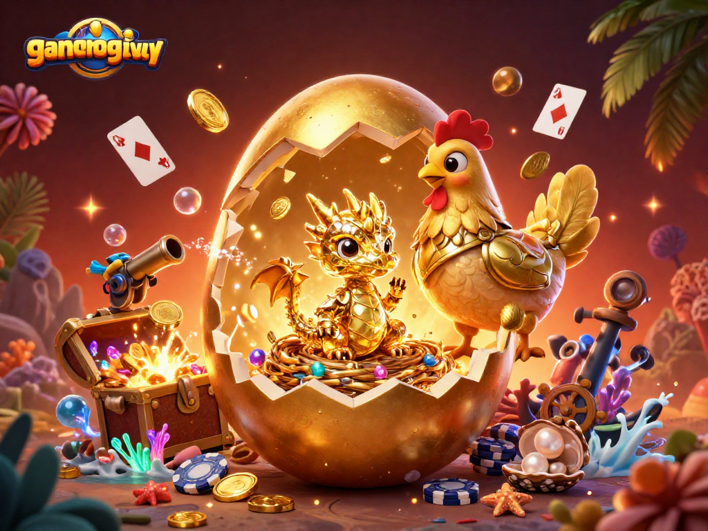 Experience exciting gameplay in gamenongtraivuive with golden dragon and poker chips exploding with coins.