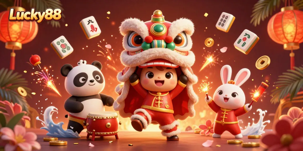 Experience the excitement of Lucky88 with a vibrant 3D illustration featuring dynamic characters celebrating in a festive casino.