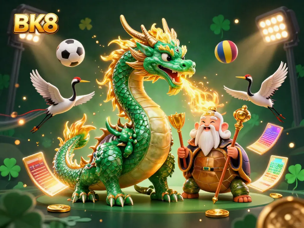 Engage with BK8 to explore a vibrant casino experience featuring a jade dragon and lucky cranes.