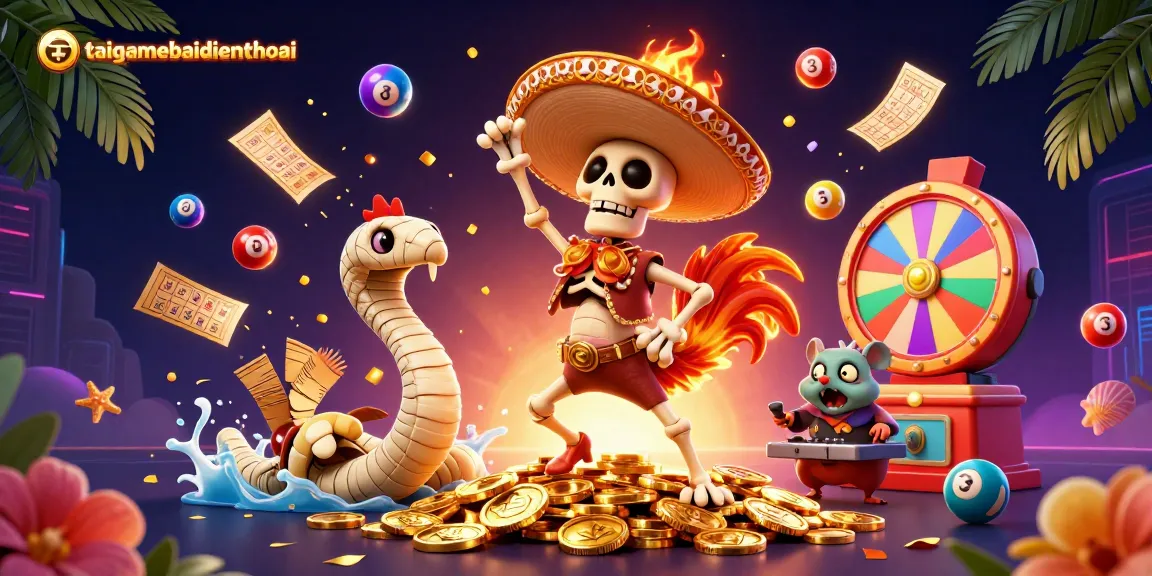 Experience the excitement of taigamebaidienthoai with vibrant lottery elements and lively characters.