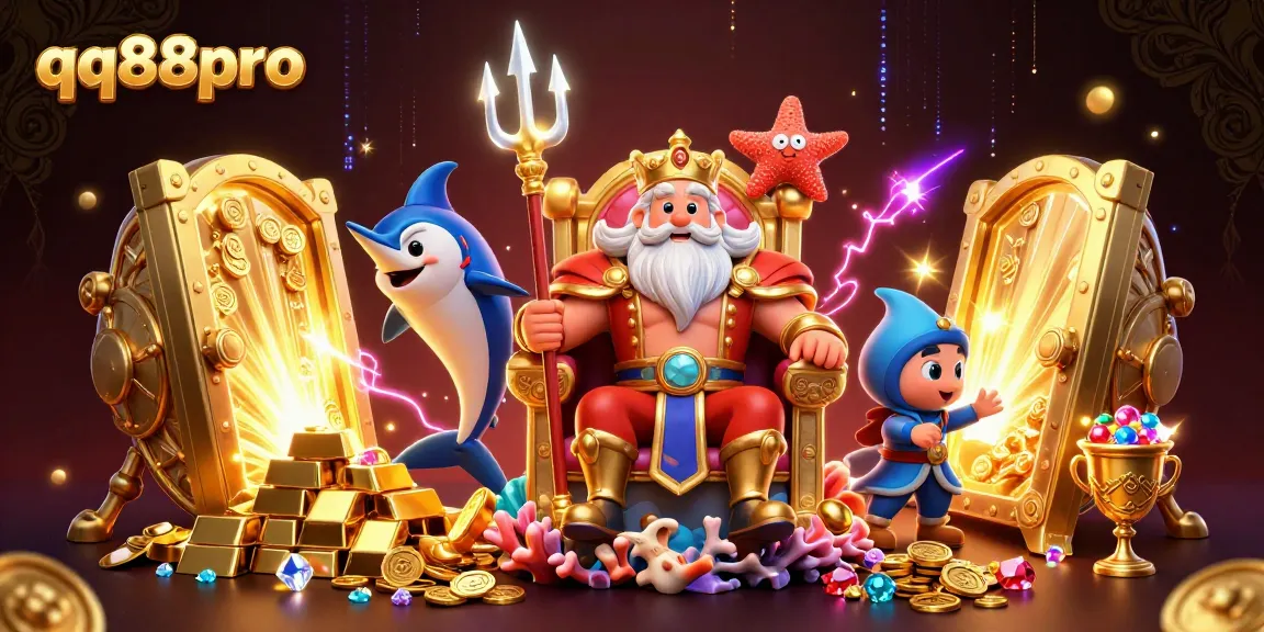 Win big with qq88pro's exciting games featuring Neptune and treasures in a vibrant casino scene.