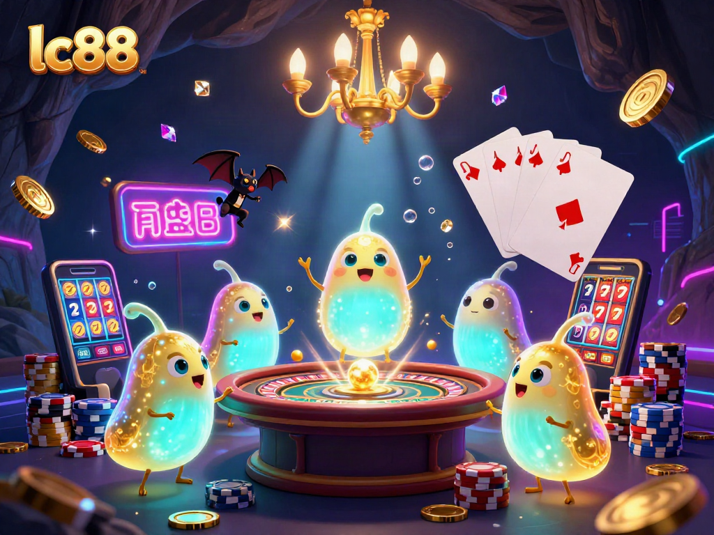 Engage with lc88's vibrant casino scene illuminated by glowworms showcasing exciting games and winning opportunities.