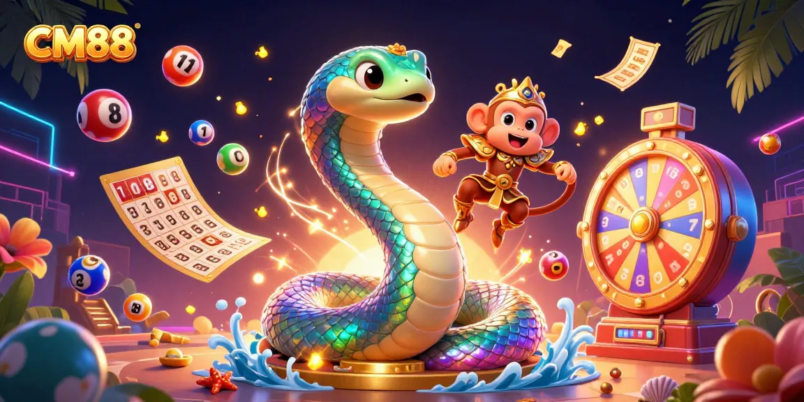 Experience the excitement of CM88 with vibrant casino elements and playful characters in a dynamic scene.
