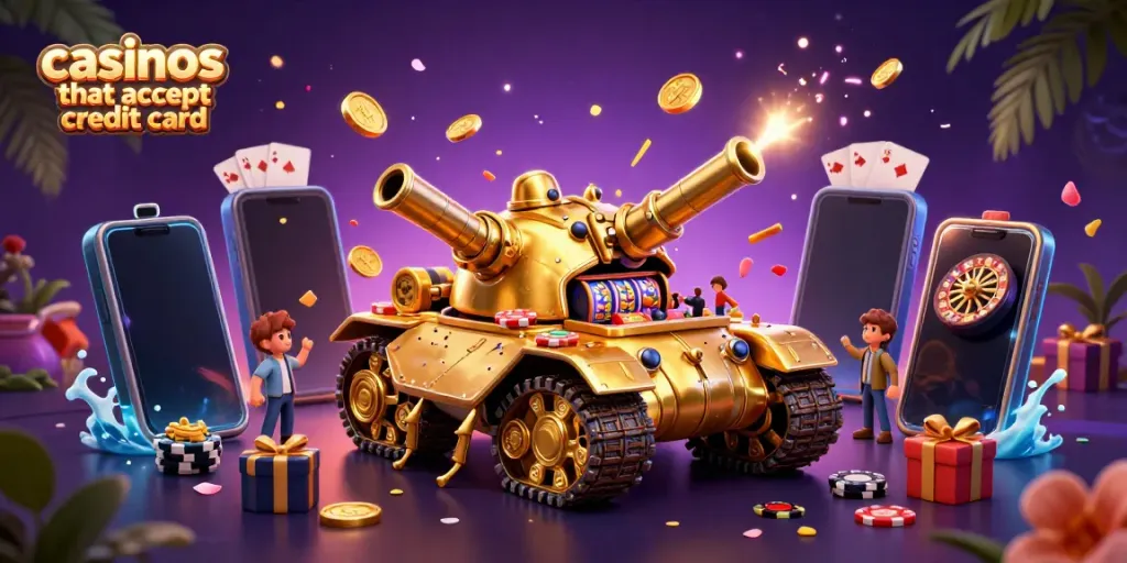 Experience casinos that accept credit card with dynamic gaming elements and engaging visuals in this vibrant 3D illustration.