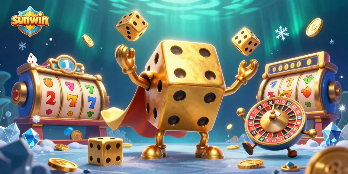 Join the excitement with sun-win as the golden dice golem juggles wins in a vibrant casino scene.