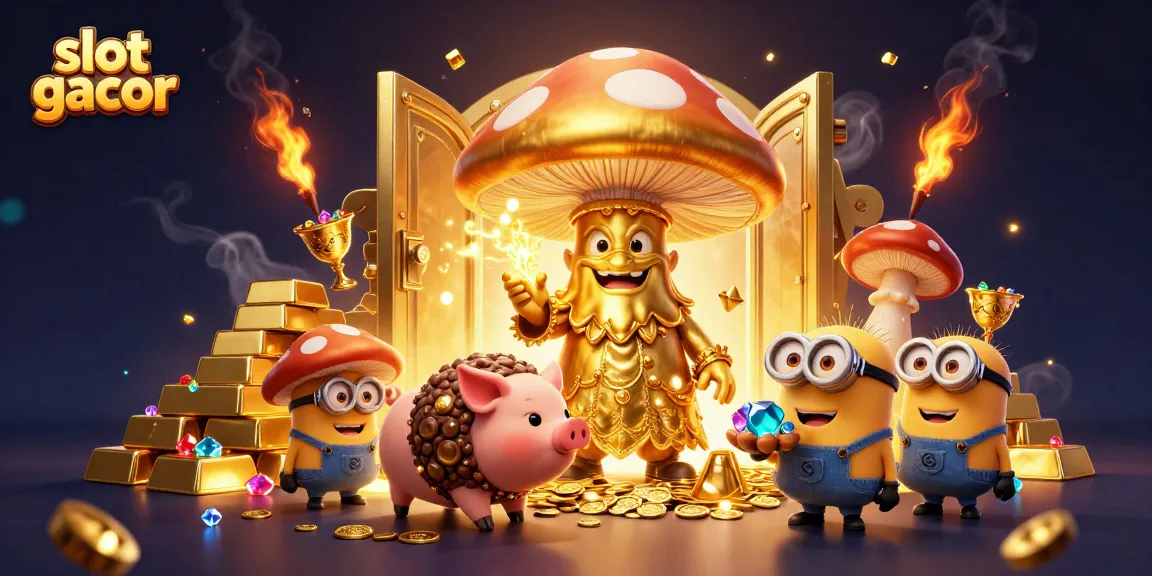 Memenangkan permainan slot gacor dengan ilustrasi sihir jamur emas dan harta karun yang melimpah.