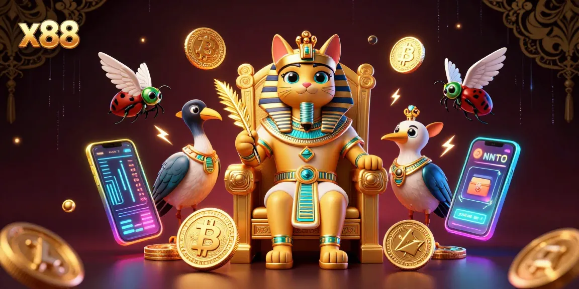 Play exciting games at x88, where a cartoon pharaoh cat oversees crypto treasures and rich bonuses.